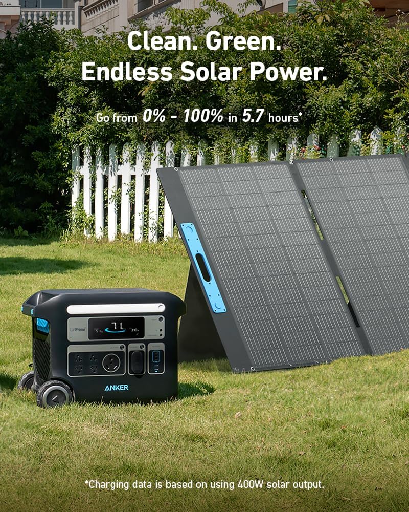 Anker SOLIX F2000 Solar Generator, 2048Wh Portable Power Station with LiFePO4 Batteries and 400W Solar Panel, GaNPrime Technology, 4 AC Outlets Up to 2400W for Home, Power Outages, Camping, and RVs Gronata