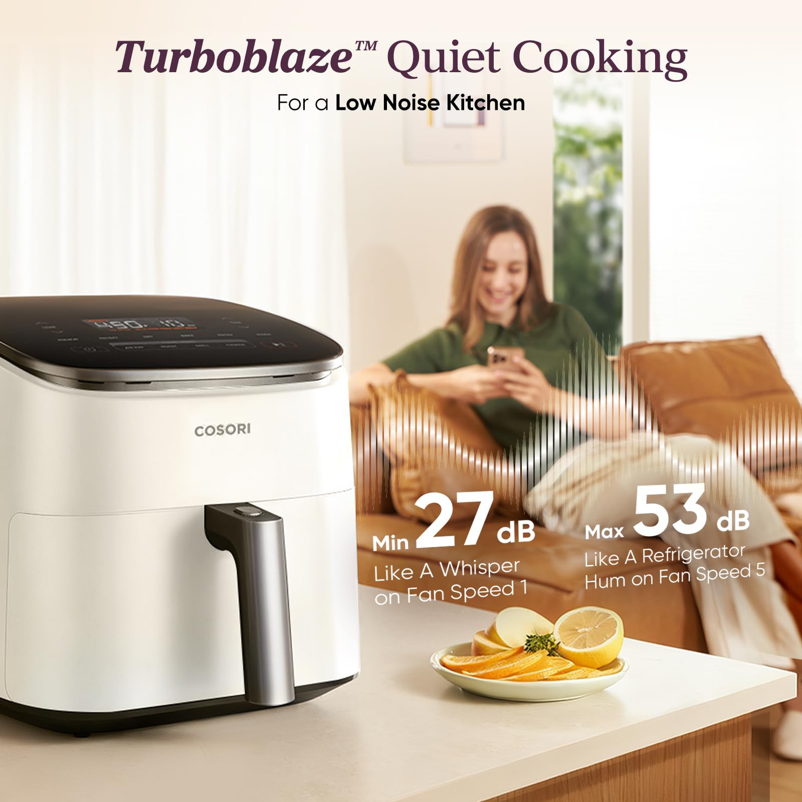 Cosori 9-in-1 TurboBlaze Air Fryer 6 Qt, PFAS-Free Ceramic Coating, 90°–450°F, Precise Heating for Even Results, Air Fry, Roast, Bake, Broil, Dry, Frozen, Proof, Reheat, Keep Warm, 120V, Dark Gray Gronata