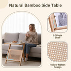 Tiita Rattan Coffee Table, Bamboo Accent Bedside Tables, Glass Nightstand Side Table, Boho Wooden End Table with Storage for Living Room,Living Room, Dining Room, Tea, Home Décor Gronata