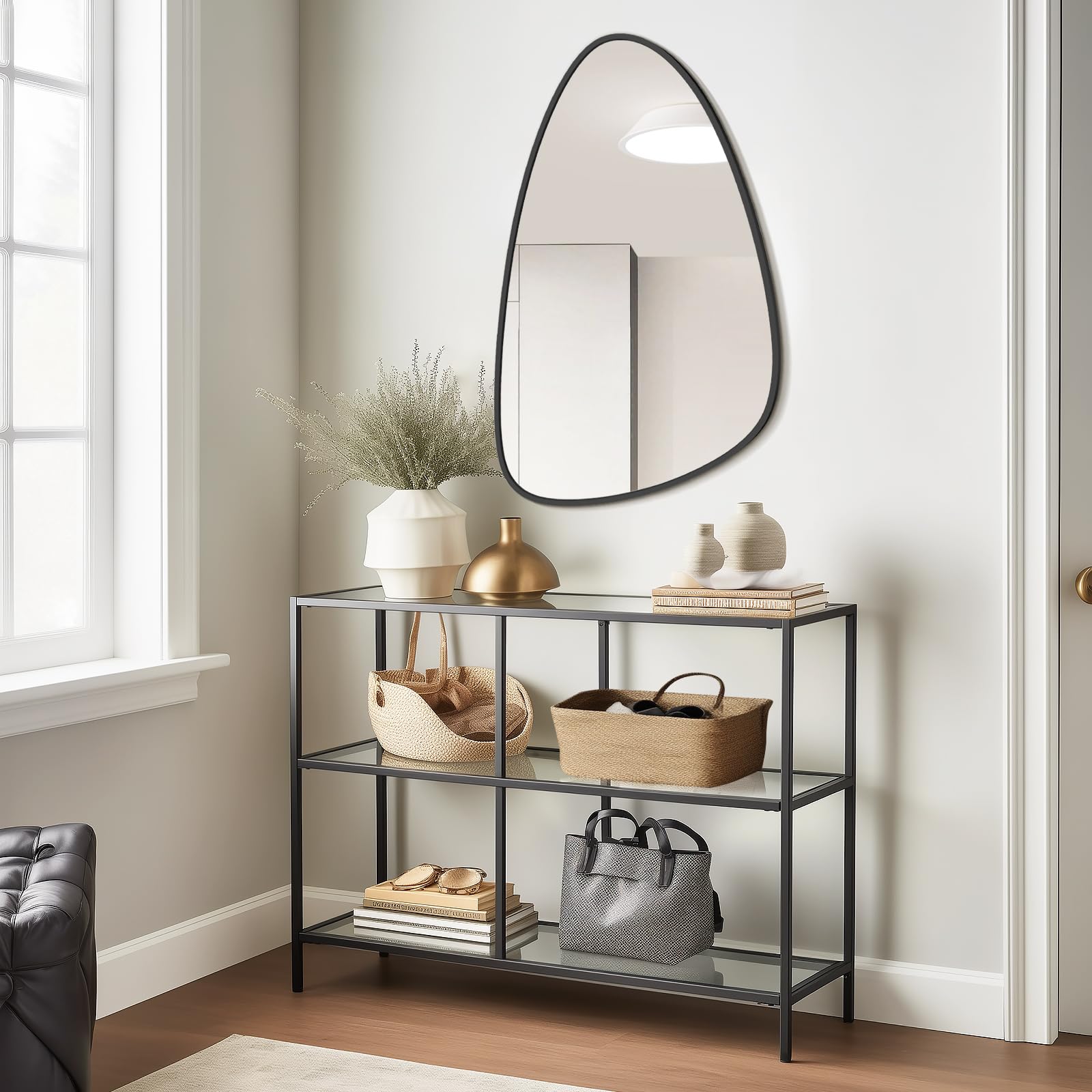 WallBeyond Asymmetrical Mirror, Irregular Mirror Full Length, Boho Wall Mirrors Decorative for Bedroom Living Room Entryway Hall, Mid Century Modern Decor 48" H x 22" W Gronata