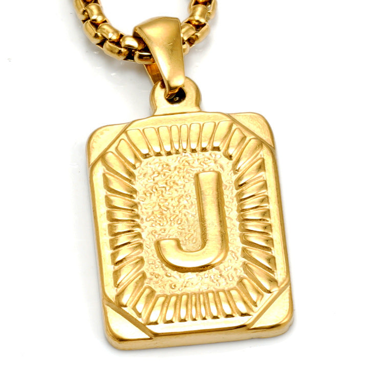 European And American Fashion Men's All-stainless Steel Letter Pendant Gold-plated 18K Titanium Steel Letter Necklace Gronata