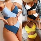 Bikini Patchwork Swimwear Ribbed Women's Swimsuit Knot Back Beachwear Ruched Butt Biquinis Bathing Suits Gronata