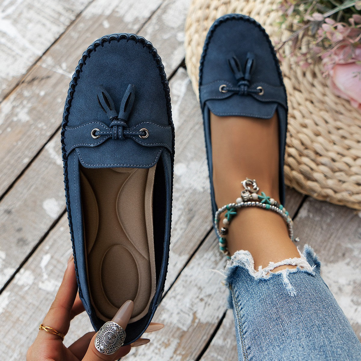 Women's Round Head Loafers Fashion Non-slip Soft Comfortable Flats Shoes Gronata