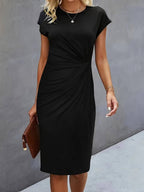 Women's Casual Tight Front Knot Round Neck Mid-length Dress Gronata