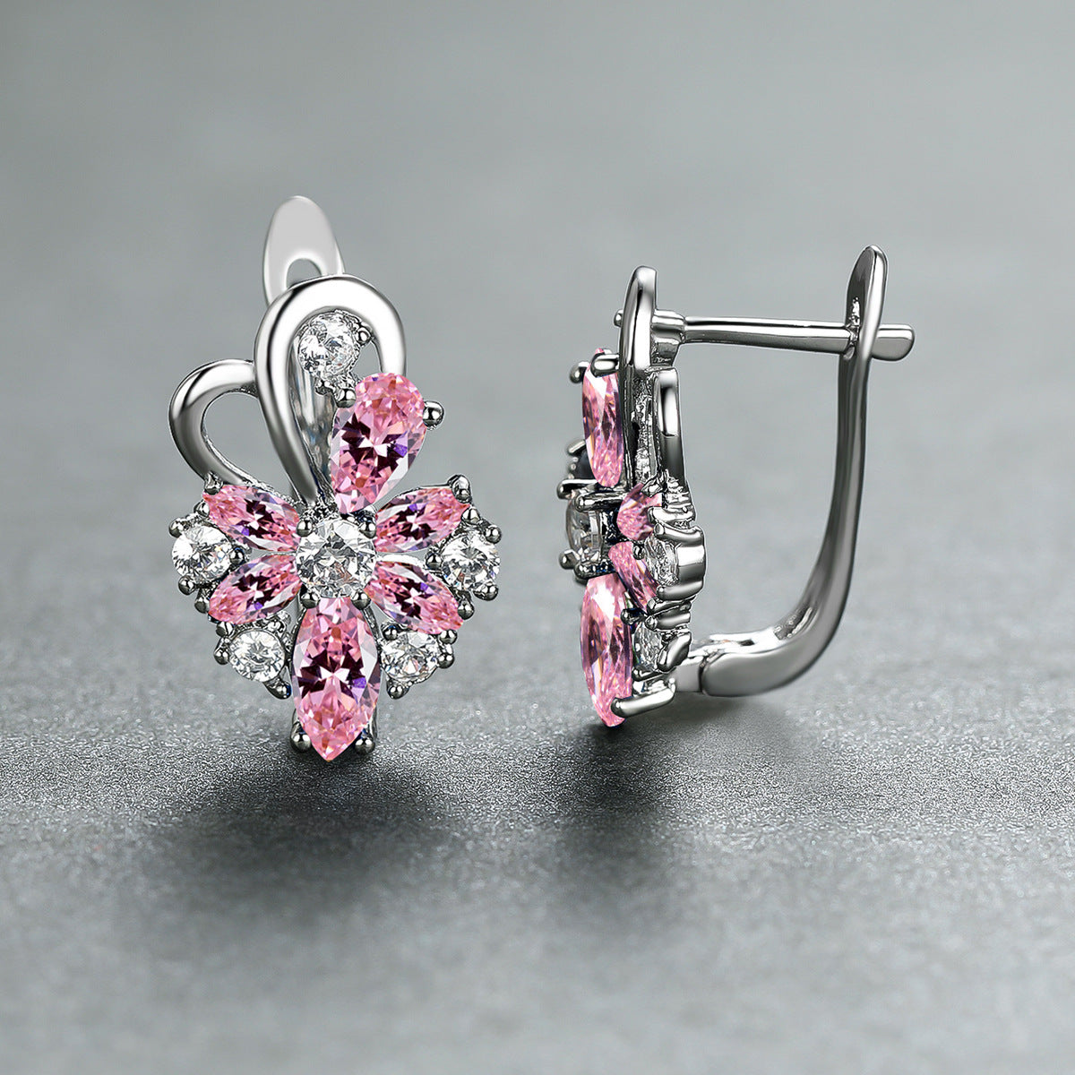 Rose Ring Colorful Flower Drop-shaped Zircon Earrings Gronata