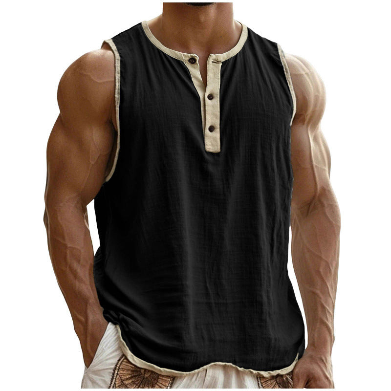 Men's Cotton-Linen Sleeveless Fitness Casual Trendy Tank Top Gronata