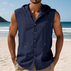 Mens Sleeveless Linen Hooded Shirt Gronata