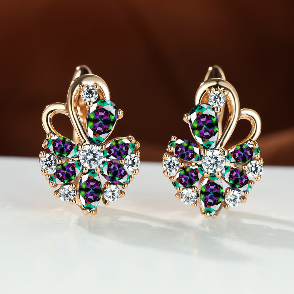 Rose Ring Colorful Flower Drop-shaped Zircon Earrings Gronata