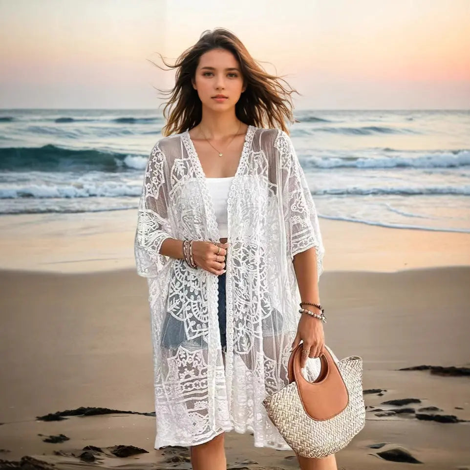 Women's Sexy See-through Water-soluble Lace Embroidered Cardigan Gronata