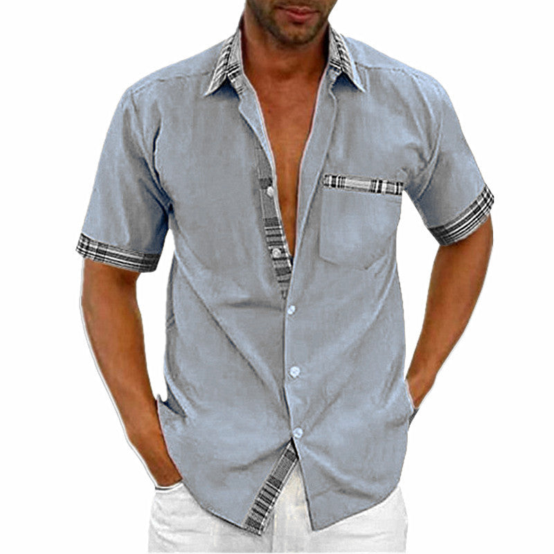 Men's Short Sleeve Contrast Fashion Button-Up Shirt Gronata