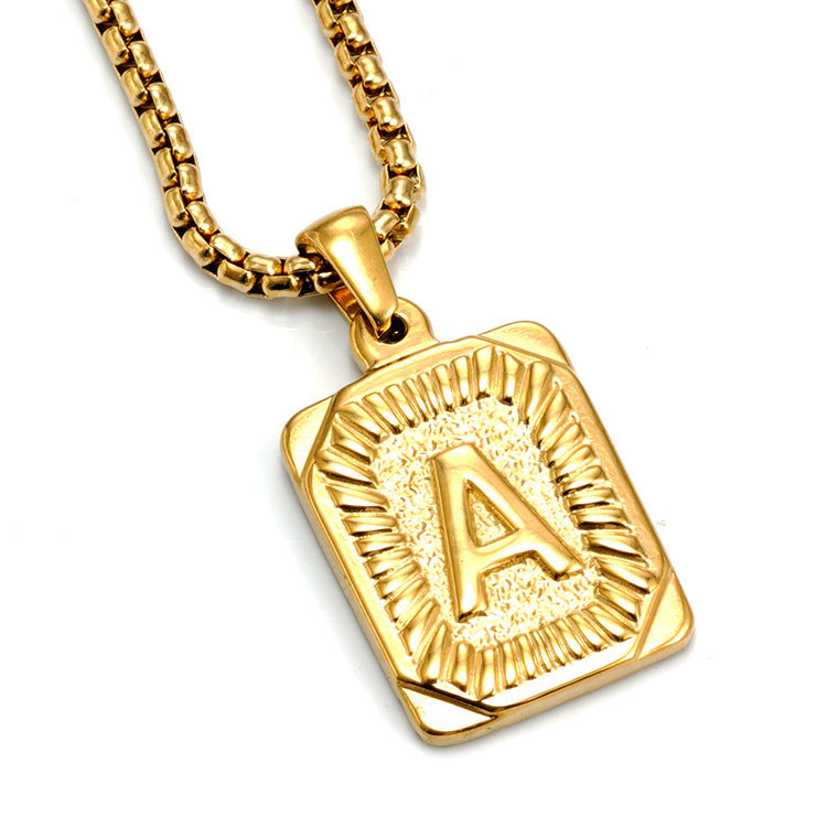 European And American Fashion Men's All-stainless Steel Letter Pendant Gold-plated 18K Titanium Steel Letter Necklace Gronata