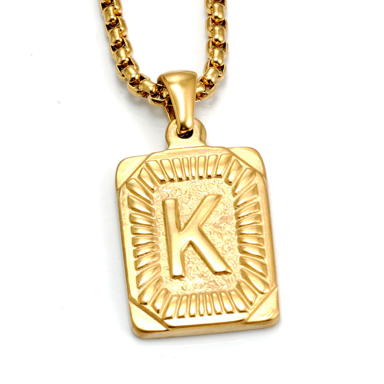 European And American Fashion Men's All-stainless Steel Letter Pendant Gold-plated 18K Titanium Steel Letter Necklace Gronata