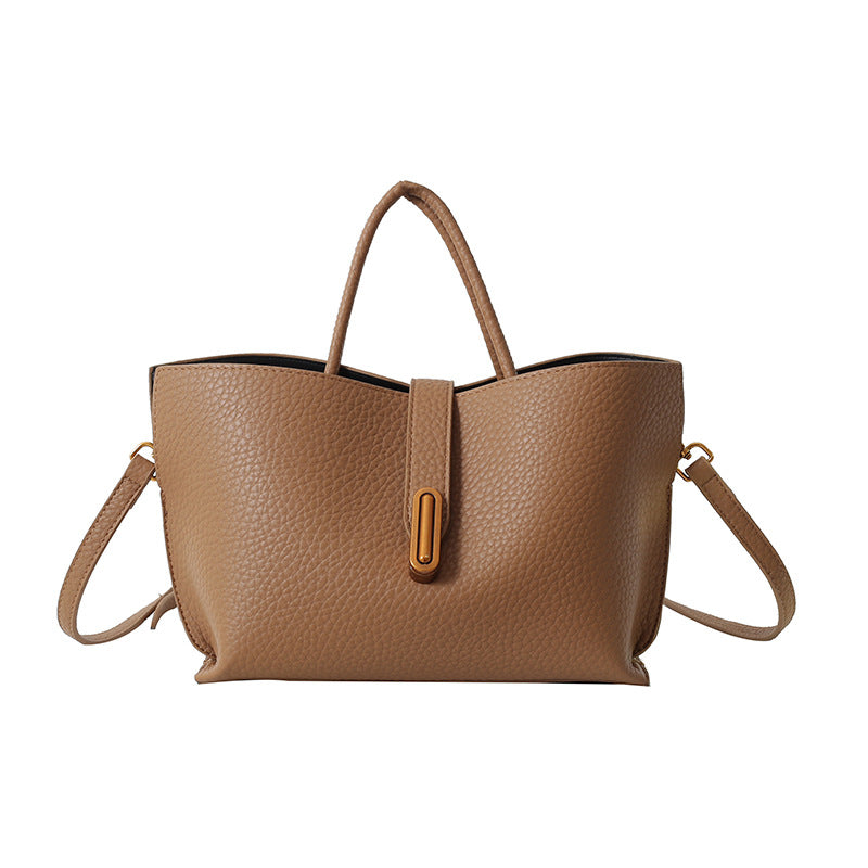 INS Litchi Pattern Shoulder Bag Fashion Zipper Bucket Bag High Capacity Totes Handbag For Women Gronata