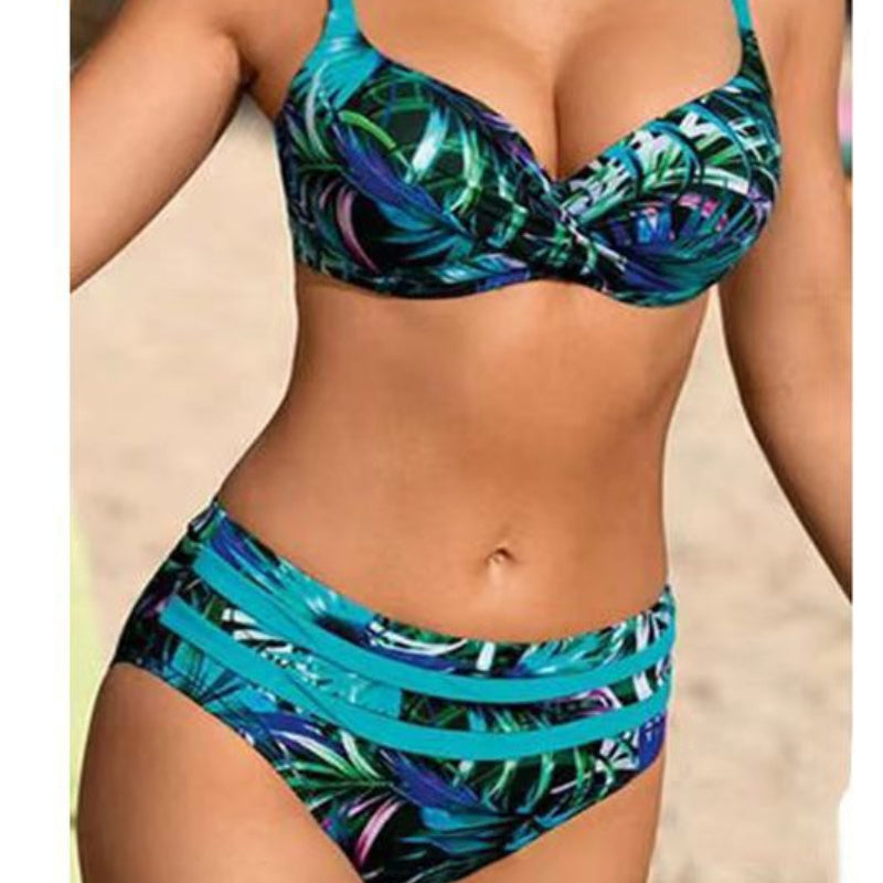 Sexy Bikini Solid Color Split Female Lace-up High Waist Swimsuit Gronata