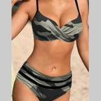 Sexy Bikini Solid Color Split Female Lace-up High Waist Swimsuit Gronata
