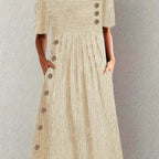Printed Pocket Button Long Dress Gronata