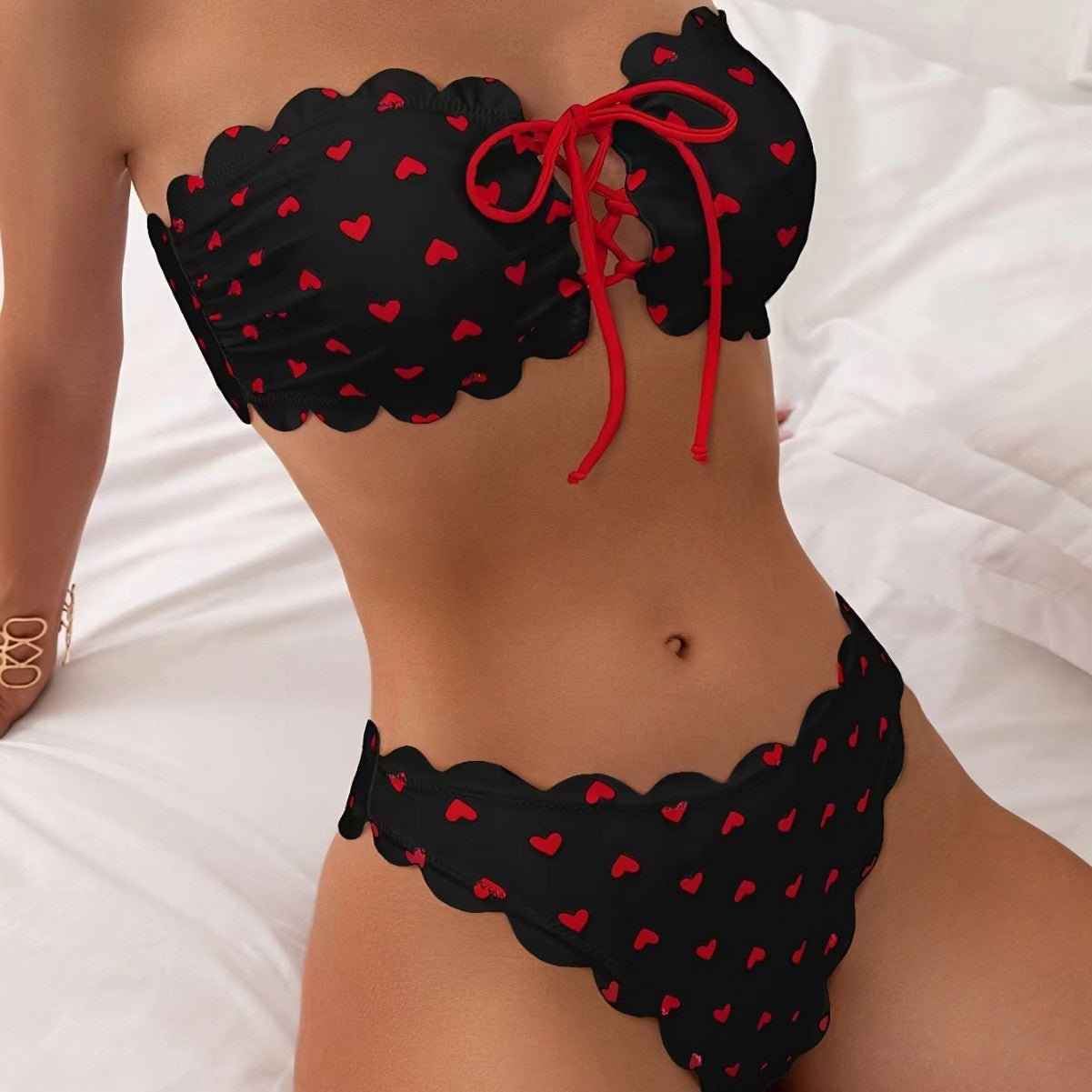 Printed Tube-top Bikini With Tie-up Drawstring Gronata