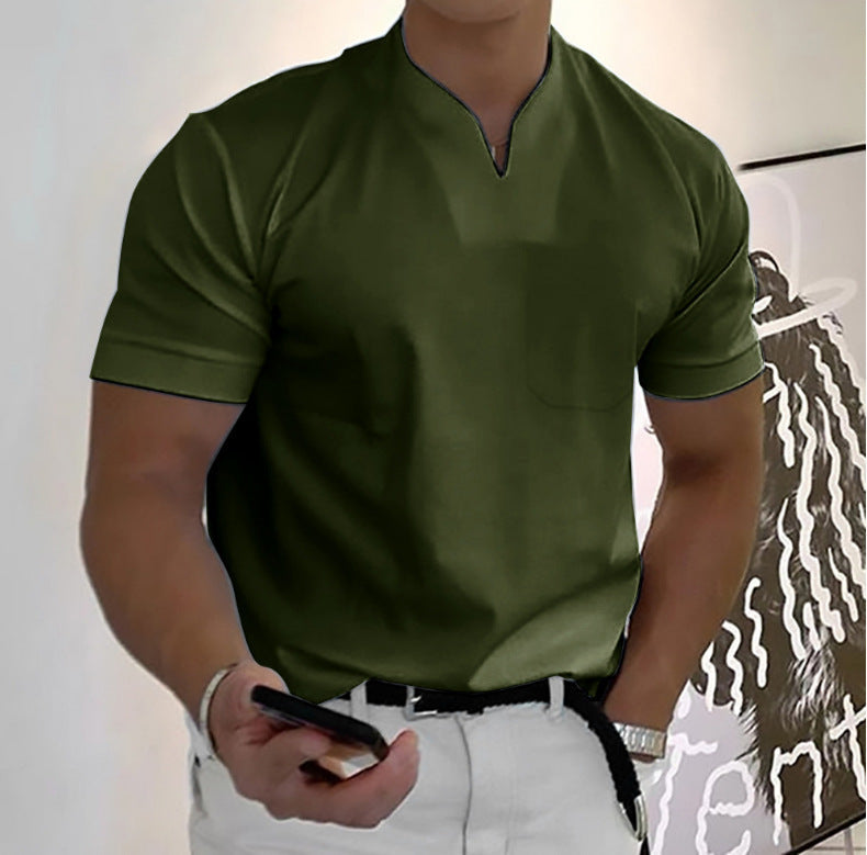 Summer Short Sleeve Shirt Men Fitness Plus Size Sports T-Shirt Elastic Cotton Pocket Gronata
