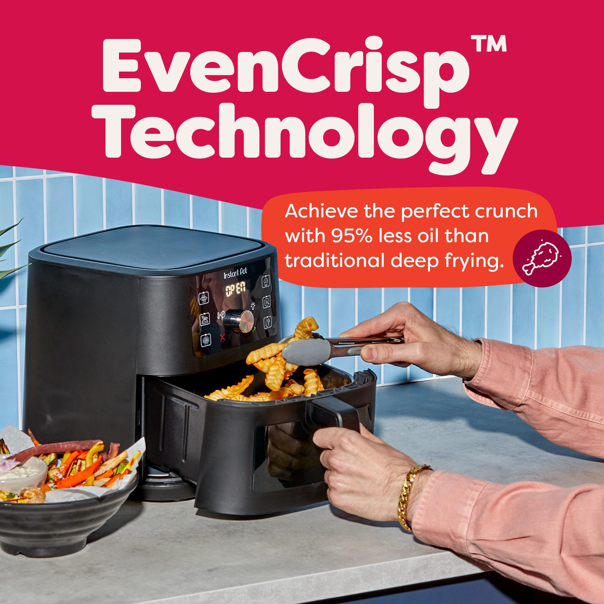 Instant Pot 6QT VORTEX Plus Air Fryer, 6-in-1, Air Fry, Broil, Dehydrate, Crisp, Roast, Reheat, Bake, Dishwasher-Safe Airfryer basket, from the Makers of Instant Pot, Stainless Steel Gronata