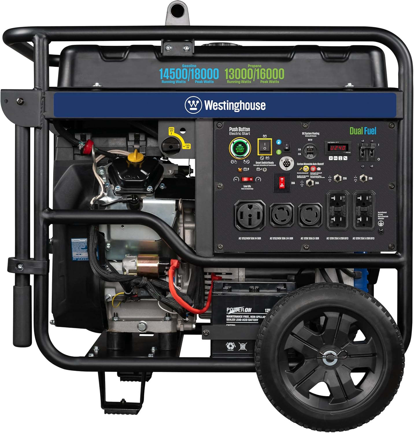 Westinghouse 18000 Peak Watt Dual Fuel Home Backup Portable Generator, Remote Electric Start, Transfer Switch Ready, Gas & Propane Powered, CO Sensor Gronata