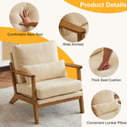 Karl home Accent Chair Wide Armrest Mid-Century Lounge Chair Linen Fabric Armchair with Lumbar Pillow & Solid Wood Frame for Living Room, Bedroom, Balcony, Green Gronata