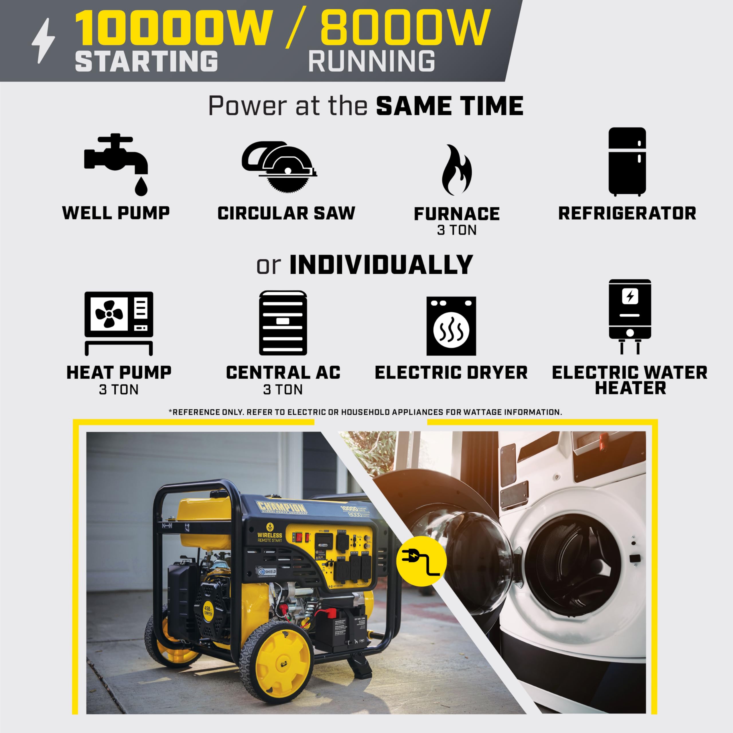 Champion Power Equipment 10,000-Watt Wireless Remote Start Home Backup Portable Generator with Free 3-Year Warranty Gronata