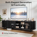 OneBlis 70" Mid Century Modern TV Stand, Wood TV Consoles with Sliding Doors and Power Outlet, Entertainment Center with Adjustable Shelves, Fluted TV Stands for Living Room, Walnut Gronata