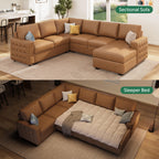 HONBAY Sectional Sleeper Sofa with Pull Out Bed U-Shape Sectional Couch Sleeper Bed with Storage Chaise 6 Seater Sleeper Sectional Sofa, Light Grey Gronata