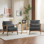 Karl home Accent Chair Wide Armrest Mid-Century Lounge Chair Linen Fabric Armchair with Lumbar Pillow & Solid Wood Frame for Living Room, Bedroom, Balcony, Green Gronata