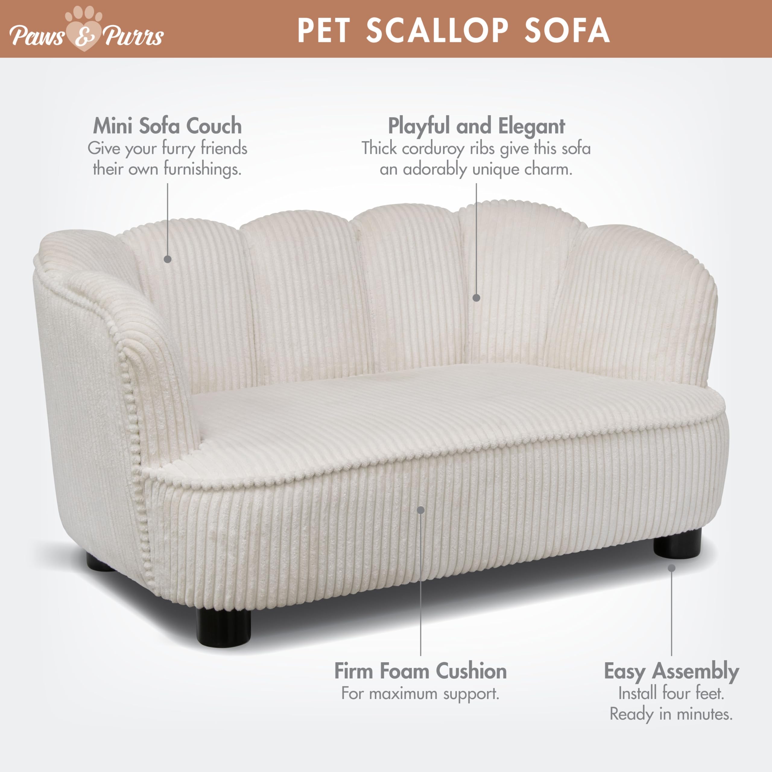 Paws & Purrs Retro Scalloped Back Sofa Style Pet Bed, Dog & Cat Couch with Tufted Cushion & Armrest, Stylish Indoor Pet Furniture, Sage Gronata