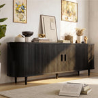 OneBlis 70" Mid Century Modern TV Stand, Wood TV Consoles with Sliding Doors and Power Outlet, Entertainment Center with Adjustable Shelves, Fluted TV Stands for Living Room, Walnut Gronata