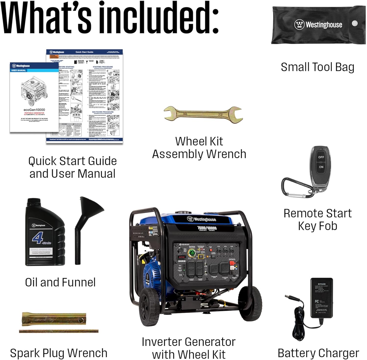 Westinghouse 10000 Peak Watt Portable Open Frame Inverter Generator, Remote Electric Start with Auto Choke, Transfer Switch Ready, Gas Powered, CO Sensor Gronata