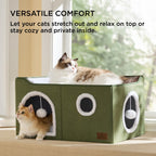 Bedsure Cat Beds for Indoor Cats - Large Cat Cave for Pet Cat House with Fluffy Ball Hanging and Scratch Pad, Foldable Cat Hideaway, 16.5x16.5x13 inches, Grey Gronata