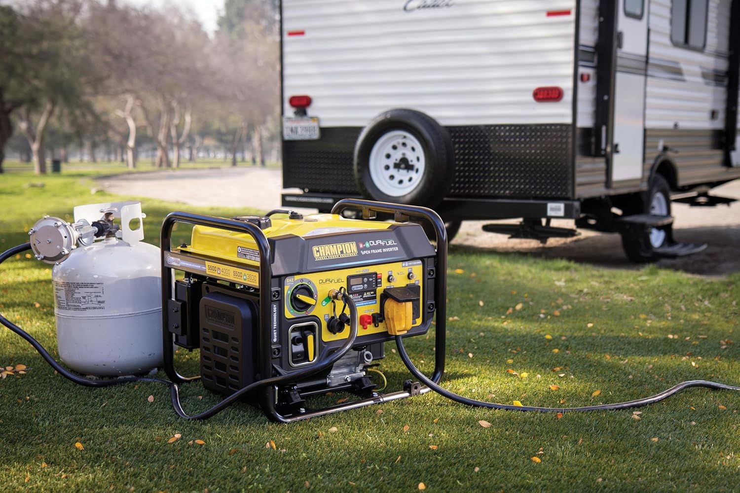 Champion Power Equipment 5500-Watt Dual Fuel RV Ready Portable Open Frame Inverter Generator with Quiet Technology and Free 3-Year Warranty, CARB Compliant Gronata