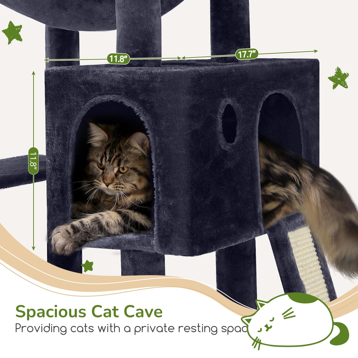 Globlazer Heavy Duty Cat Tree, 70 inch Sturdy Cat Tree for Indoor Cats Extra Large Cat Tower with Scratching Post, Hammock, Cat Condo for Adult Cats Kittens, F70 Pro, Light Grey Gronata