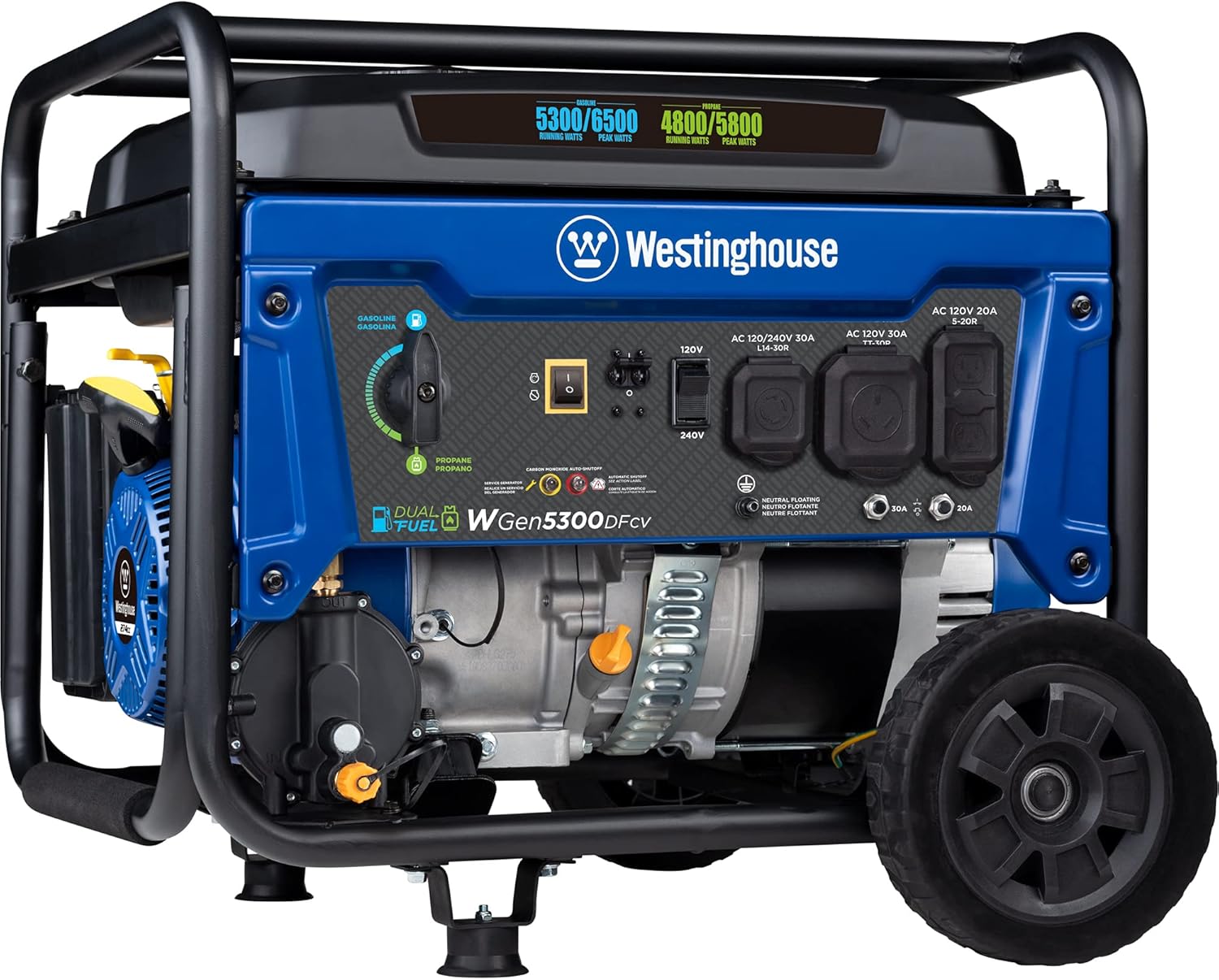 Westinghouse 6500 Watt Dual Fuel Home Backup Portable Generator, Transfer Switch Ready 30A Outlet, RV Ready 30A Outlet, CO Sensor Gronata