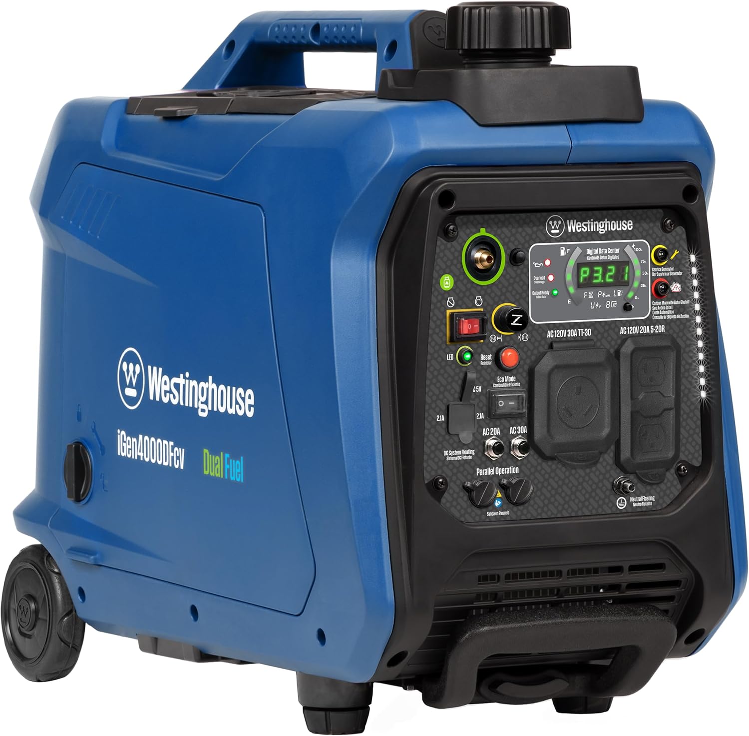 Westinghouse 4000 Peak Watt Super Quiet Dual Fuel Portable Inverter Generator, Wheel & Handle Kit, Gas & Propane Powered, RV Ready, CO Sensor, Parallel Capable Gronata