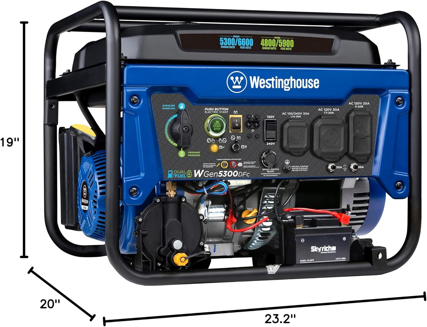 Westinghouse 6600 Watt Dual Fuel Home Backup Portable Generator, Remote Electric Start, Transfer Switch Ready, RV Ready, CO Sensor Gronata
