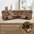 EBELLO Faux Leather Recliner Sofa Furniture Set for Living Room, 2 Recliner Chairs, 3 Seat Reclining Sofa Couch Set for Meeting Room, Brown Gronata