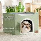 Bedsure Cat Beds for Indoor Cats - Large Cat Cave for Pet Cat House with Fluffy Ball Hanging and Scratch Pad, Foldable Cat Hideaway, 16.5x16.5x13 inches, Grey Gronata