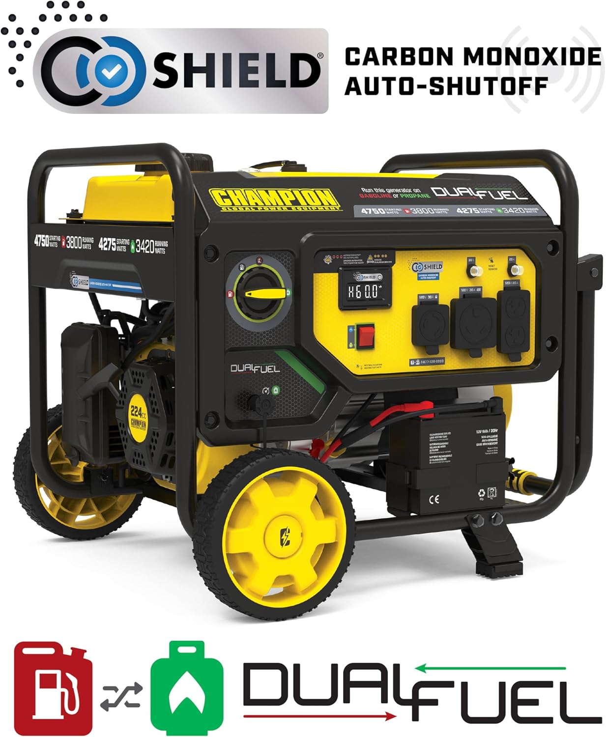 Champion Power Equipment 4750-Watt Electric Start Dual Fuel RV Ready Portable Generator with Free 3-Year Warranty, CARB Compliant Gronata