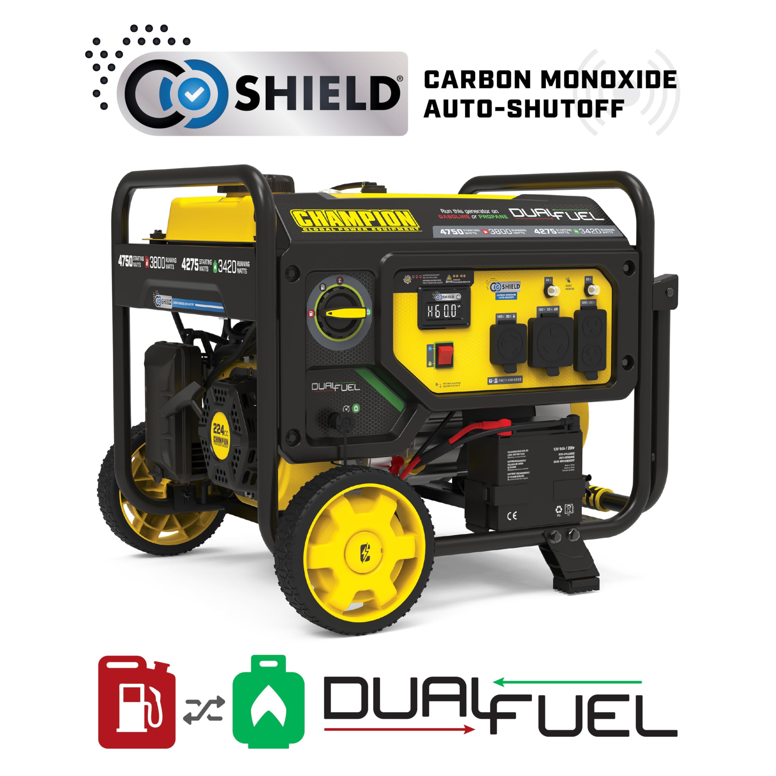 Champion Power Equipment 4750-Watt Electric Start Dual Fuel RV Ready Portable Generator with Free 3-Year Warranty, CARB Compliant Gronata