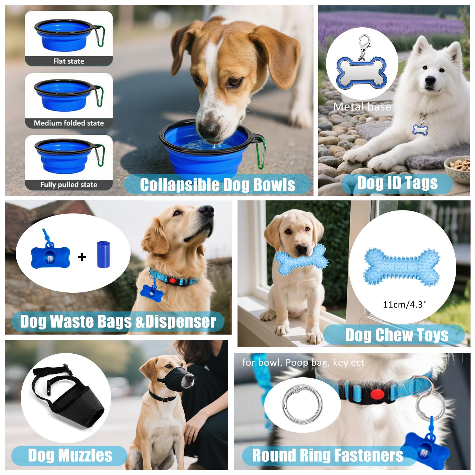 YXFDOYT No Pull Dog Harness Adjustable Collar & Leash Set - Dog Halter Harnesses Collapsible Bowls & Poop Bag Dispenser Muzzle ID Tags Toys Fits Small Medium Large Dogs (Pink-L) Gronata