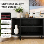 OneBlis 70" Mid Century Modern TV Stand, Wood TV Consoles with Sliding Doors and Power Outlet, Entertainment Center with Adjustable Shelves, Fluted TV Stands for Living Room, Walnut Gronata