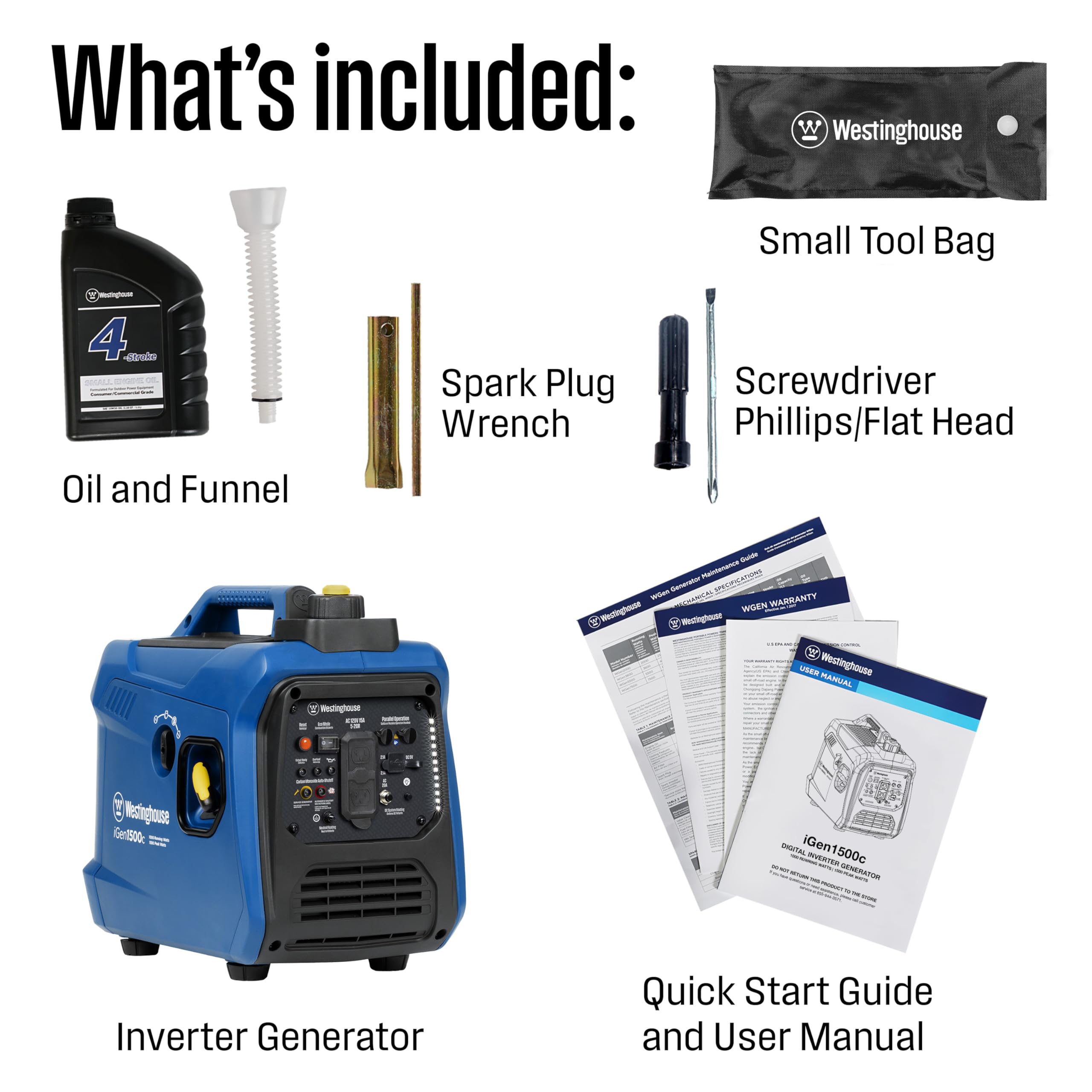 Westinghouse 1500 Peak Watt Super Quiet & Lightweight Portable Inverter Generator, Gas Powered, CO Sensor, Parallel Capable, Long Run Time,Blue Gronata