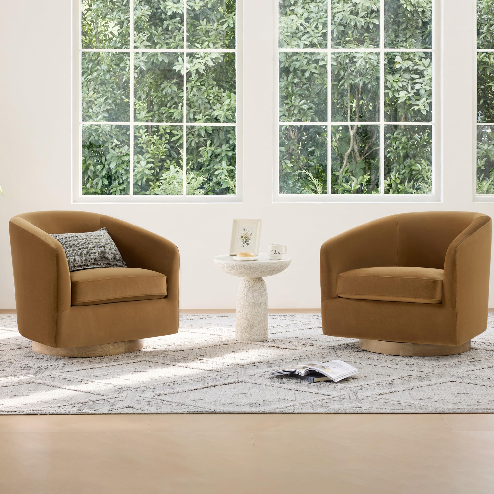 CHITA Swivel Accent Chair, Fully Assembled Fabric Barrel Armchair with FSC Certified Upholstered for Living Room, Bedroom and Office, Cream Gronata