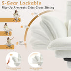 Office Chair,Big and Tall Heavy-Duty Executive Reclining Computer Gaming Chair with Footrest,Flip Armrests,Lumbar Pillow&Thicken Wider Seat for Criss Cross Legged Desk Vanity Chair,Teddy Fabric White Gronata