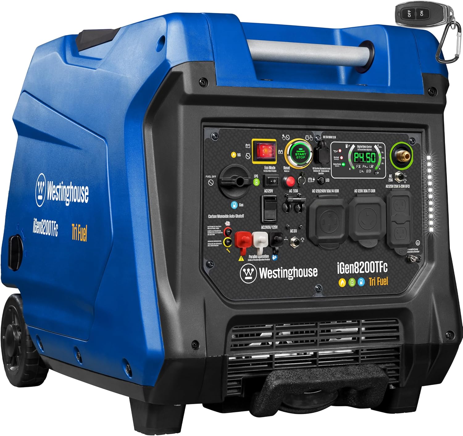 Westinghouse 8200 Peak Watt Tri-Fuel Portable Inverter Generator, Remote Electric Start, Transfer Switch Ready, Gas, Propane, Natural Gas, Low THD, Safe for Electronics, Parallel Capable, CO Sensor Gronata