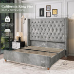 Jocisland Queen Size Bed Frame 61.4" Extra Tall Wingback Headboard Velvet Upholstered Deep Button Tufted Platform Bed with Solid Wood Legs & Wood Slats, No Box Spring Needed, Black Gronata