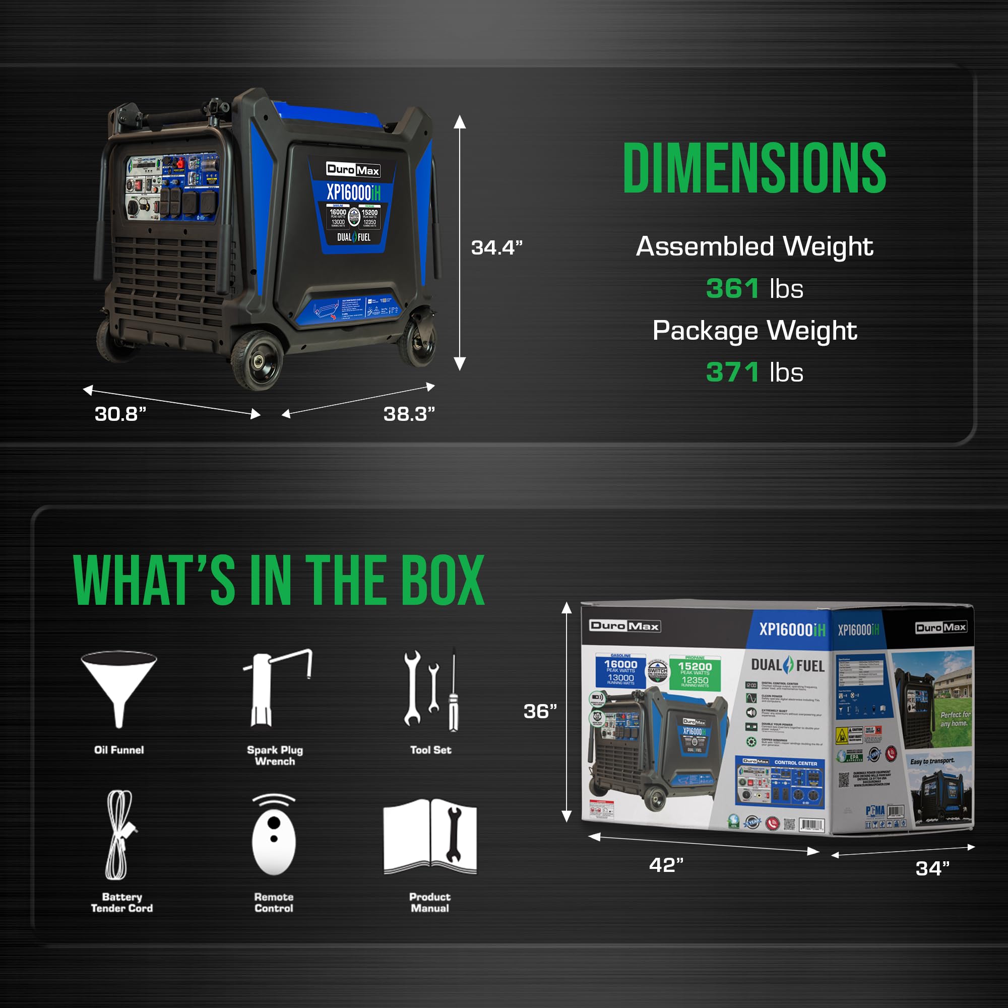 DuroMax XP16000iH 16,000-Watt Dual Fuel Portable Digital Inverter Generator - Gas & Propane, Remote Electric Start, Whole Home Power Backup, Transfer Switch Ready, RV & Emergency Ready Gronata